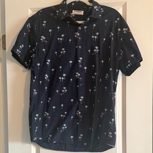 Express Dark Blue Men's Shirt with Palm Print